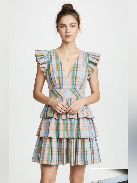kate spade Dresses & Skirts - Kate Spade Pastel Plaid Tiered Ruffle Dress in Blue, Peach, Green Size 4